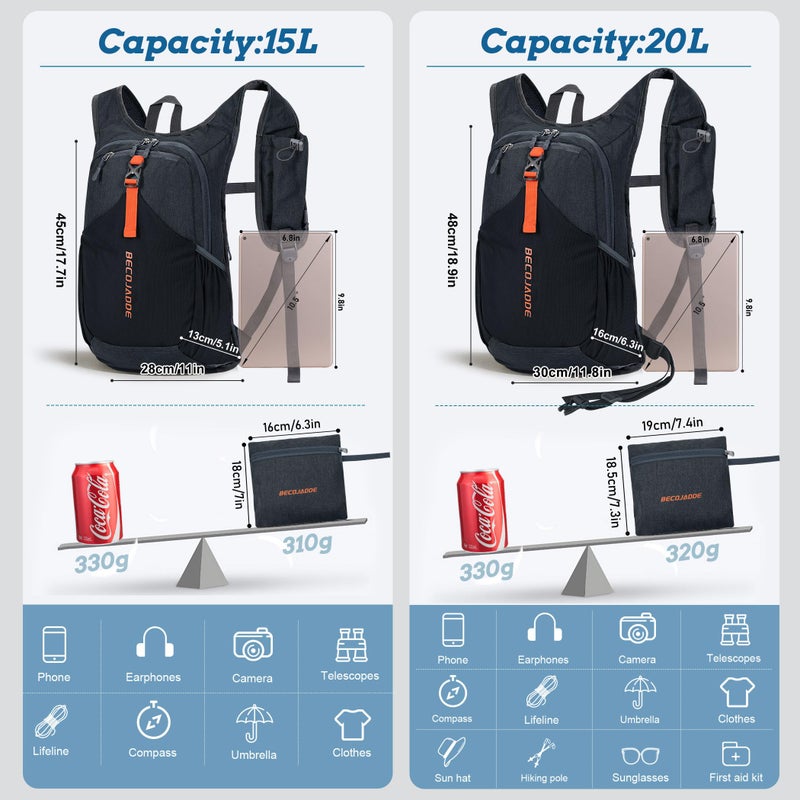 BECOJADDE 15L Small Hiking Backpack for Men Women Foldable Packable Back Pack Ultralight Hiking Daypack for Travel Camping Outdoor  Black - Image 4